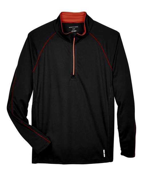 North End 88187 Men's Radar Quarter-Zip Performance Long-Sleeve Top #color_BLK/ CL RED