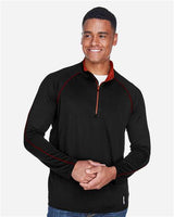 North End 88187 Men's Radar Quarter-Zip Performance Long-Sleeve Top #color_BLK/ CL RED