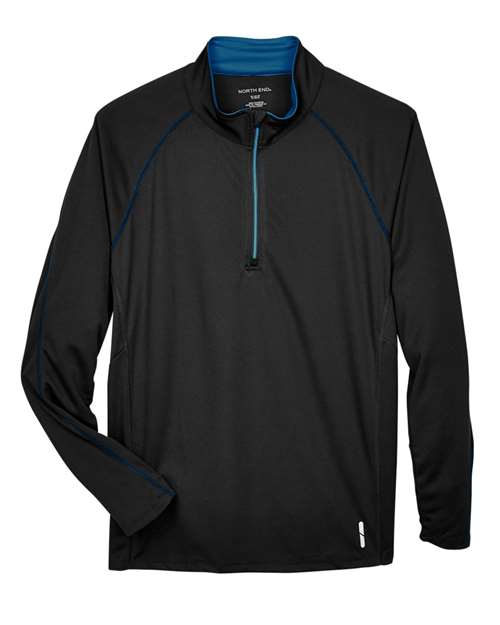 North End 88187 Men's Radar Quarter-Zip Performance Long-Sleeve Top #color_BLK/ TRU ROYAL