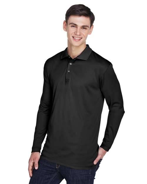 UltraClub 8405LS Adult Cool & Dry Sport Long-Sleeve Polo #color_BLACK