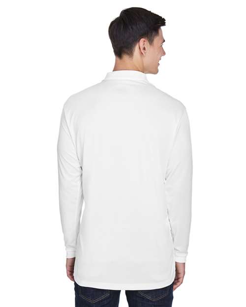UltraClub 8405LS Adult Cool & Dry Sport Long-Sleeve Polo #color_WHITE