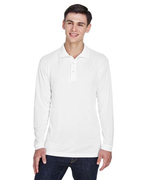 UltraClub 8405LS Adult Cool & Dry Sport Long-Sleeve Polo #color_WHITE