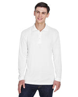 UltraClub 8405LS Adult Cool & Dry Sport Long-Sleeve Polo #color_WHITE