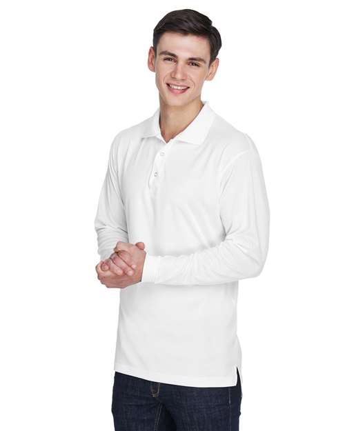 UltraClub 8405LS Adult Cool & Dry Sport Long-Sleeve Polo #color_WHITE
