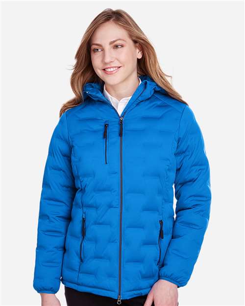 North End NE708W Ladies' Loft Puffer Jacket #color_OLYM BLU/ CRBN