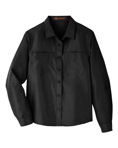 Harriton M580LW Ladies' Key West Long-Sleeve Performance Staff Shirt #color_BLACK