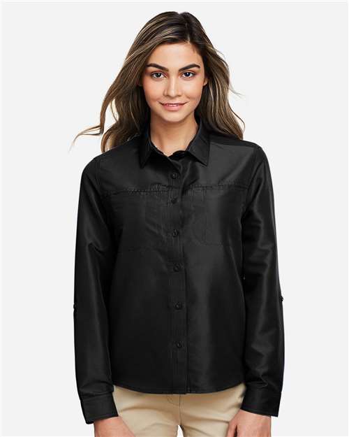 Harriton M580LW Ladies' Key West Long-Sleeve Performance Staff Shirt #color_BLACK