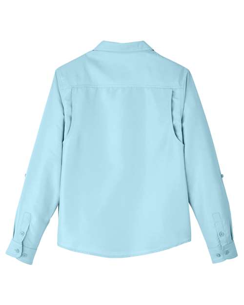 Harriton M580LW Ladies' Key West Long-Sleeve Performance Staff Shirt #color_CLOUD BLUE