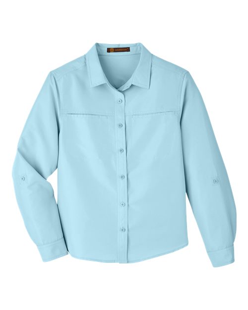 Harriton M580LW Ladies' Key West Long-Sleeve Performance Staff Shirt #color_CLOUD BLUE