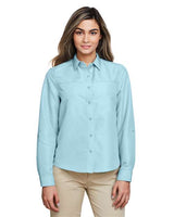 Harriton M580LW Ladies' Key West Long-Sleeve Performance Staff Shirt #color_CLOUD BLUE