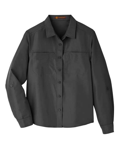 Harriton M580LW Ladies' Key West Long-Sleeve Performance Staff Shirt #color_DARK CHARCOAL