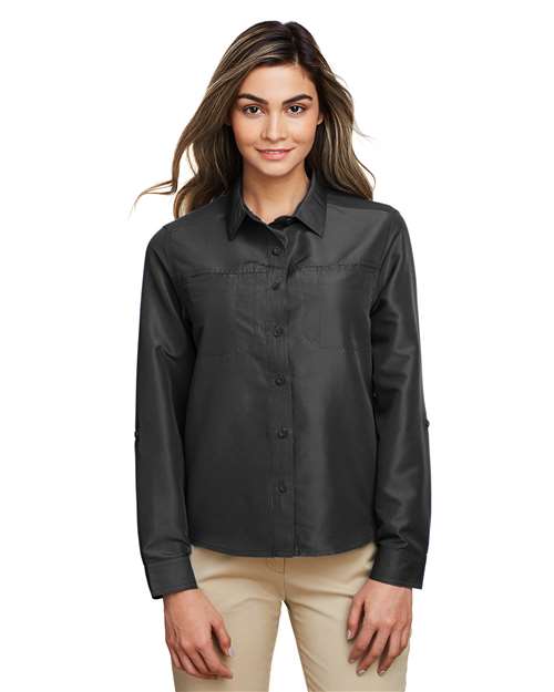 Harriton M580LW Ladies' Key West Long-Sleeve Performance Staff Shirt #color_DARK CHARCOAL