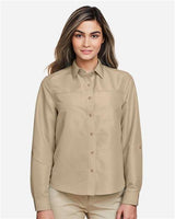 Harriton M580LW Ladies' Key West Long-Sleeve Performance Staff Shirt #color_KHAKI