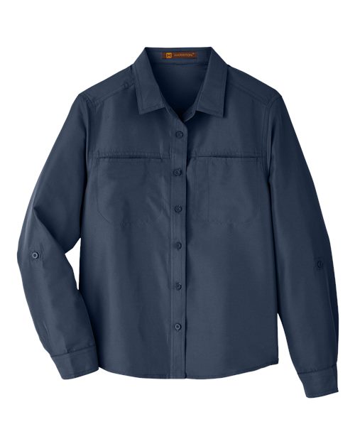 Harriton M580LW Ladies' Key West Long-Sleeve Performance Staff Shirt #color_NAVY