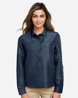 Harriton M580LW Ladies' Key West Long-Sleeve Performance Staff Shirt #color_NAVY