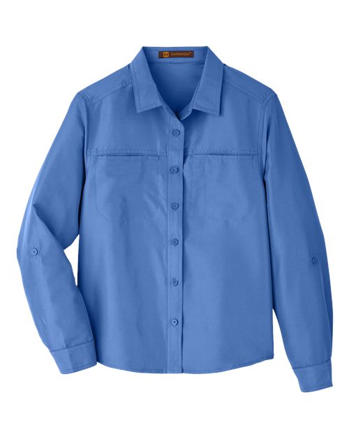 Harriton M580LW Ladies' Key West Long-Sleeve Performance Staff Shirt #color_POOL BLUE