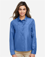 Harriton M580LW Ladies' Key West Long-Sleeve Performance Staff Shirt #color_POOL BLUE