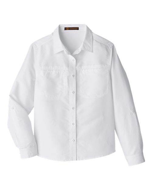 Harriton M580LW Ladies' Key West Long-Sleeve Performance Staff Shirt #color_WHITE