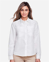 Harriton M580LW Ladies' Key West Long-Sleeve Performance Staff Shirt #color_WHITE