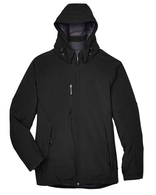 North End 88159 Men's Glacier Insulated Three-Layer Fleece Bonded Soft Shell Jacket with Detachable Hood #color_BLACK