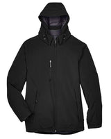 North End 88159 Men's Glacier Insulated Three-Layer Fleece Bonded Soft Shell Jacket with Detachable Hood #color_BLACK