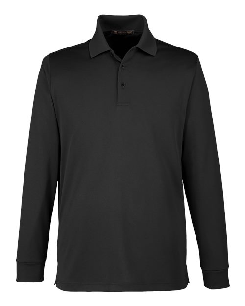 Harriton M348LT Men's Tall Advantage Long Sleeve Snag Protection Plus IL Polo #color_BLACK