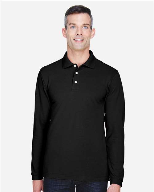 Harriton M265L Men's 5.6 oz. Easy Blend Long-Sleeve Polo #color_BLACK