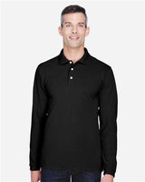 Harriton M265L Men's 5.6 oz. Easy Blend Long-Sleeve Polo #color_BLACK