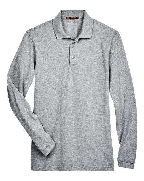 Harriton M265L Men's 5.6 oz. Easy Blend Long-Sleeve Polo #color_GREY HEATHER