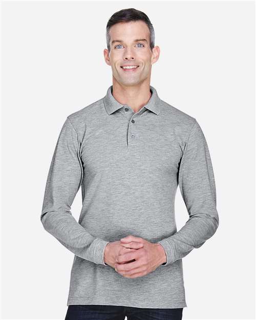 Harriton M265L Men's 5.6 oz. Easy Blend Long-Sleeve Polo #color_GREY HEATHER