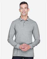 Harriton M265L Men's 5.6 oz. Easy Blend Long-Sleeve Polo #color_GREY HEATHER