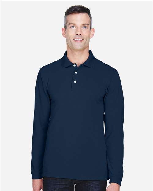 Harriton M265L Men's 5.6 oz. Easy Blend Long-Sleeve Polo #color_NAVY