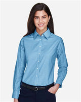 Harriton M600W Ladies' Long-Sleeve Oxford with Stain-Release #color_LIGHT BLUE