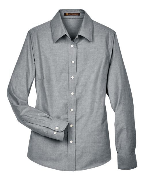 Harriton M600W Ladies' Long-Sleeve Oxford with Stain-Release #color_OXFORD GREY