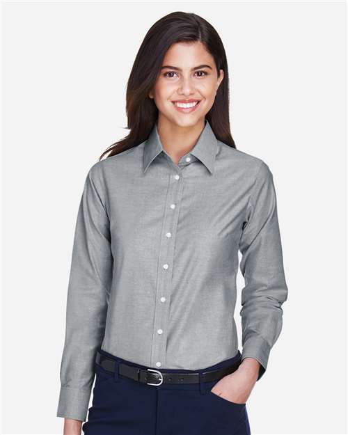 Harriton M600W Ladies' Long-Sleeve Oxford with Stain-Release #color_OXFORD GREY