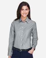 Harriton M600W Ladies' Long-Sleeve Oxford with Stain-Release #color_OXFORD GREY