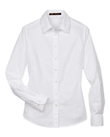 Harriton M600W Ladies' Long-Sleeve Oxford with Stain-Release #color_WHITE
