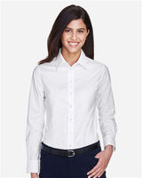 Harriton M600W Ladies' Long-Sleeve Oxford with Stain-Release #color_WHITE