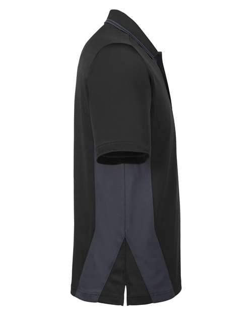 Harriton M386T Men's Tall Flash Snag Protection Plus IL Colorblock Polo #color_BLACK/ DK CHARCL