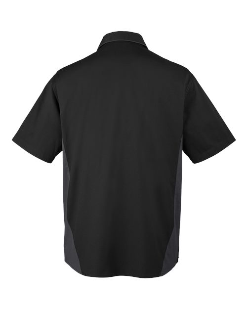 Harriton M586T Men's Tall Flash IL Colorblock Short Sleeve Shirt #color_BLACK/ DK CHARCL