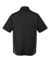 Harriton M586T Men's Tall Flash IL Colorblock Short Sleeve Shirt #color_BLACK/ DK CHARCL