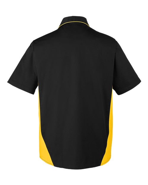 Harriton M586T Men's Tall Flash IL Colorblock Short Sleeve Shirt #color_BLACK/ SNRY YLLW
