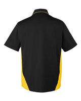 Harriton M586T Men's Tall Flash IL Colorblock Short Sleeve Shirt #color_BLACK/ SNRY YLLW