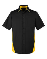 Harriton M586T Men's Tall Flash IL Colorblock Short Sleeve Shirt #color_BLACK/ SNRY YLLW
