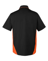 Harriton M586T Men's Tall Flash IL Colorblock Short Sleeve Shirt #color_BLACK/ TM ORANGE
