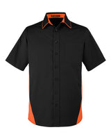 Harriton M586T Men's Tall Flash IL Colorblock Short Sleeve Shirt #color_BLACK/ TM ORANGE