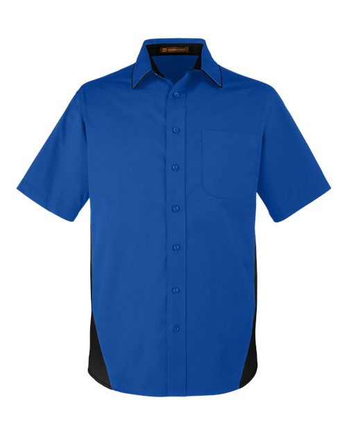 Harriton M586T Men's Tall Flash IL Colorblock Short Sleeve Shirt #color_TR ROYAL/ BLACK