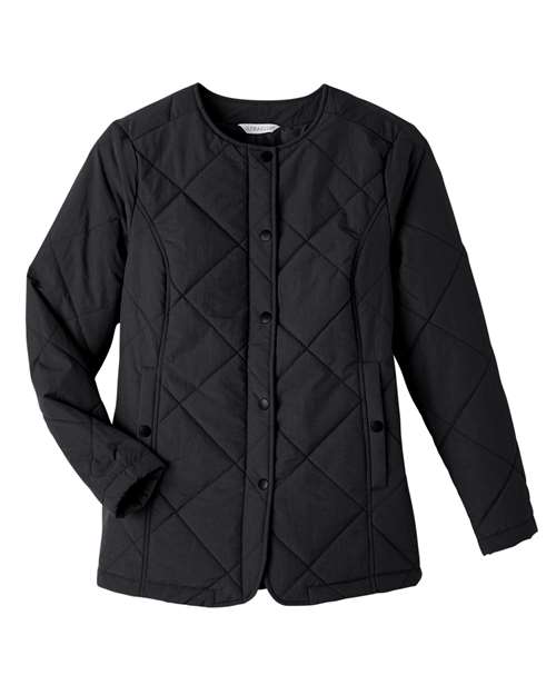UltraClub UC708W Ladies' Dawson Quilted Hacking Jacket #color_BLACK