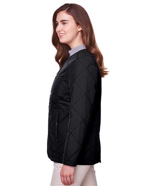 UltraClub UC708W Ladies' Dawson Quilted Hacking Jacket #color_BLACK