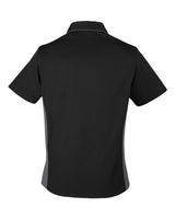 Harriton M586W Ladies' Flash IL Colorblock Short Sleeve Shirt #color_BLACK/ DK CHARCL